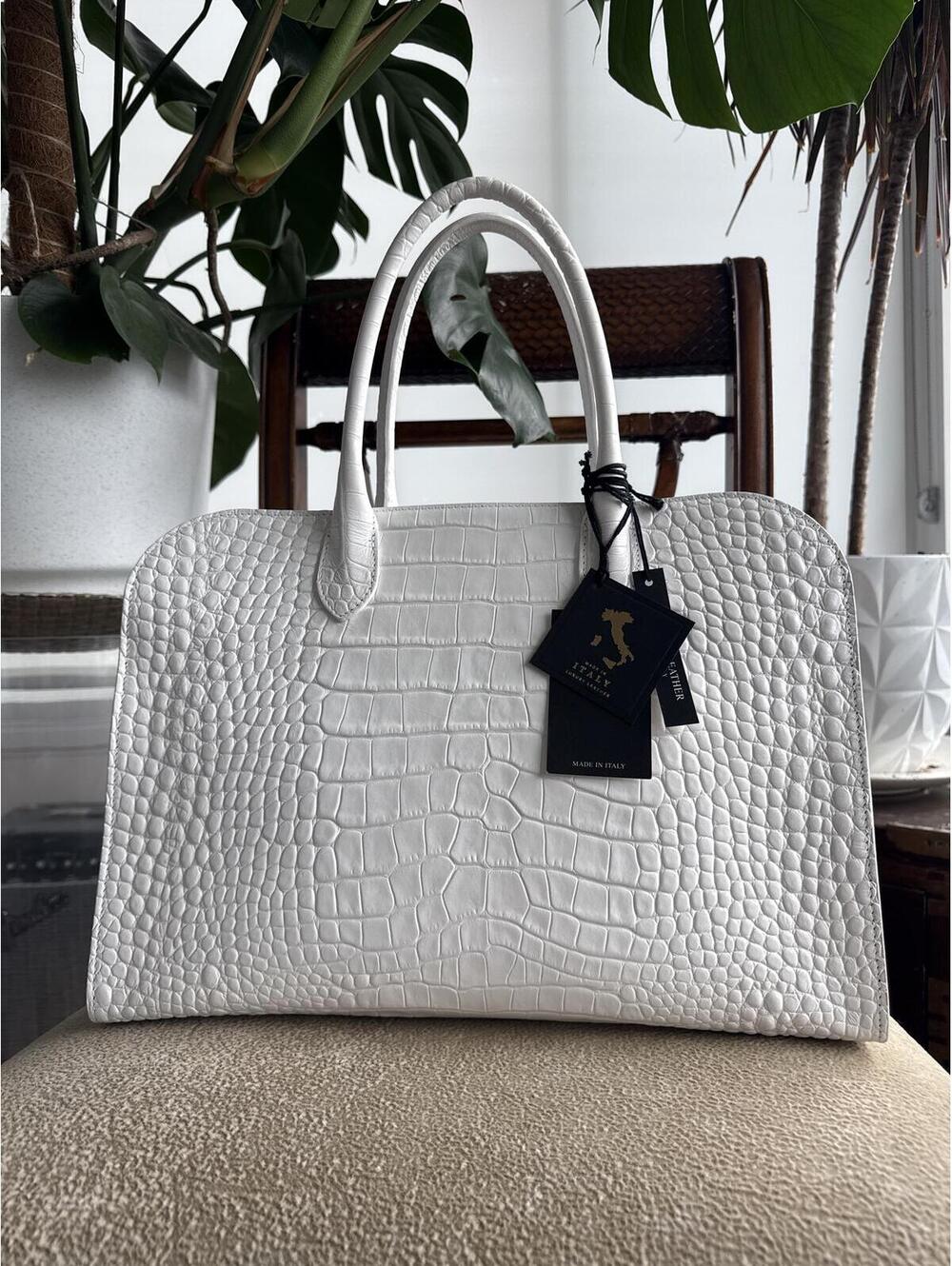 NWT Claudia Firenze White Croc Embossed Leather Satchel Bag